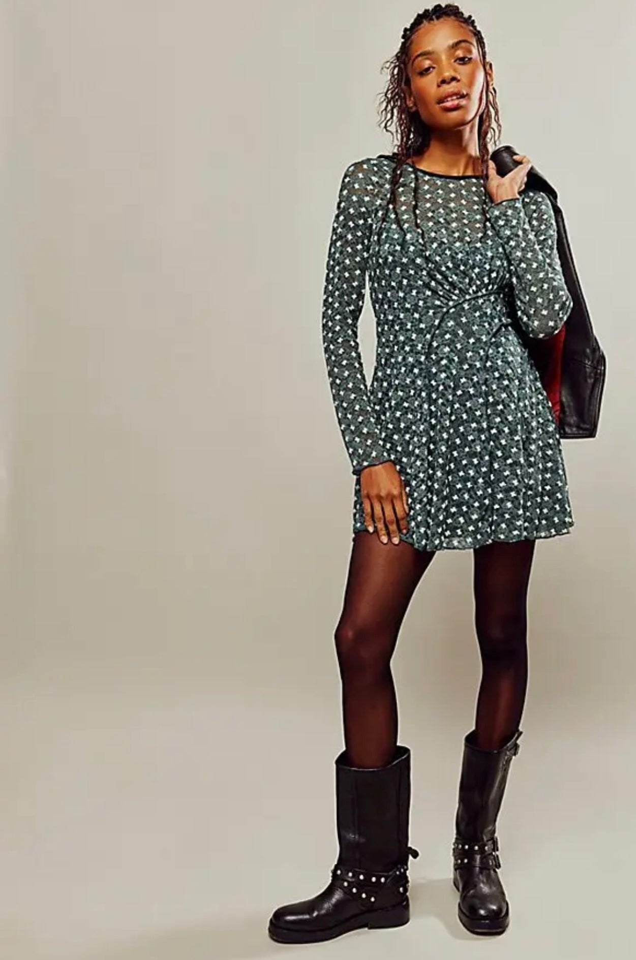 Free People Green Sheer Delight Lace Mini Dress - Medium