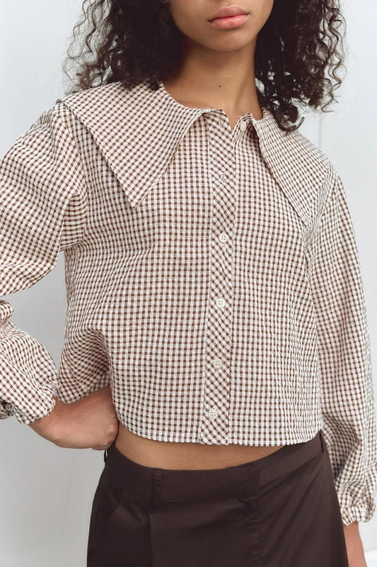 Zara Brown Gingham Blouse - Large