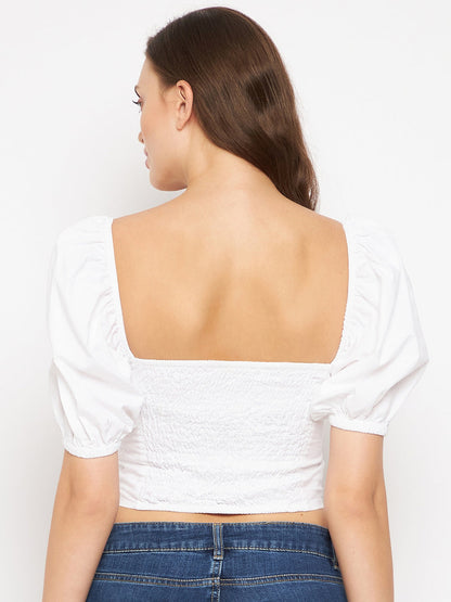 Sim & Sam White Poplin Keyhole Top - Small