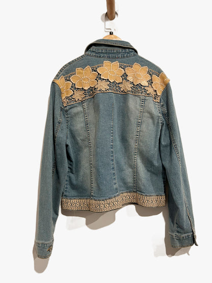 V Cristina Y2K Floral Detail Denim Jacket - Large