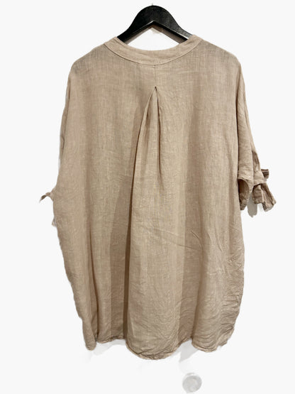 Meo Meli Tan Twist Front Linen Tunic Top - Large