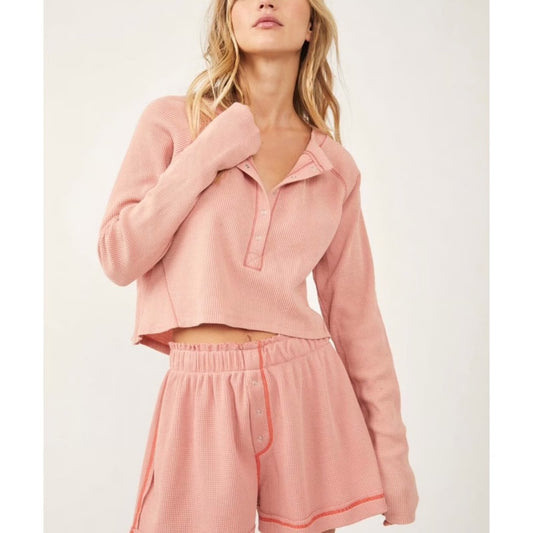 Free People Pink Waffle Crop Top - Medium