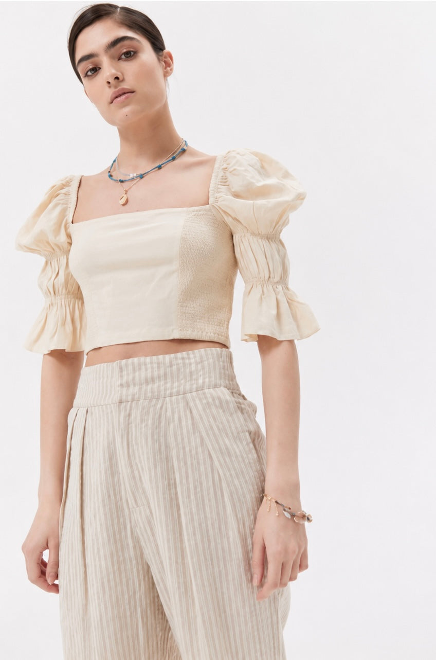 Urban Outfitters Chelsea Square Neck Top in Cream