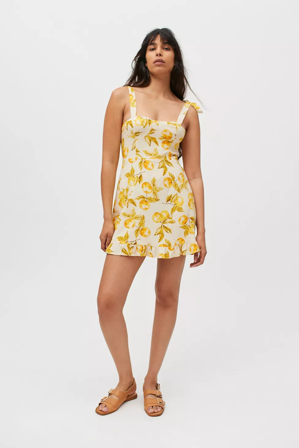 Urban Outfitters Jolene Lemon Print Linen Mini Dress - XS