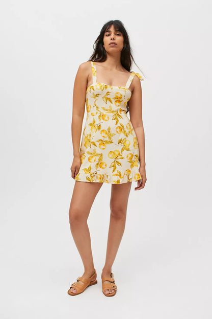 Urban Outfitters Jolene Lemon Print Linen Mini Dress - XS