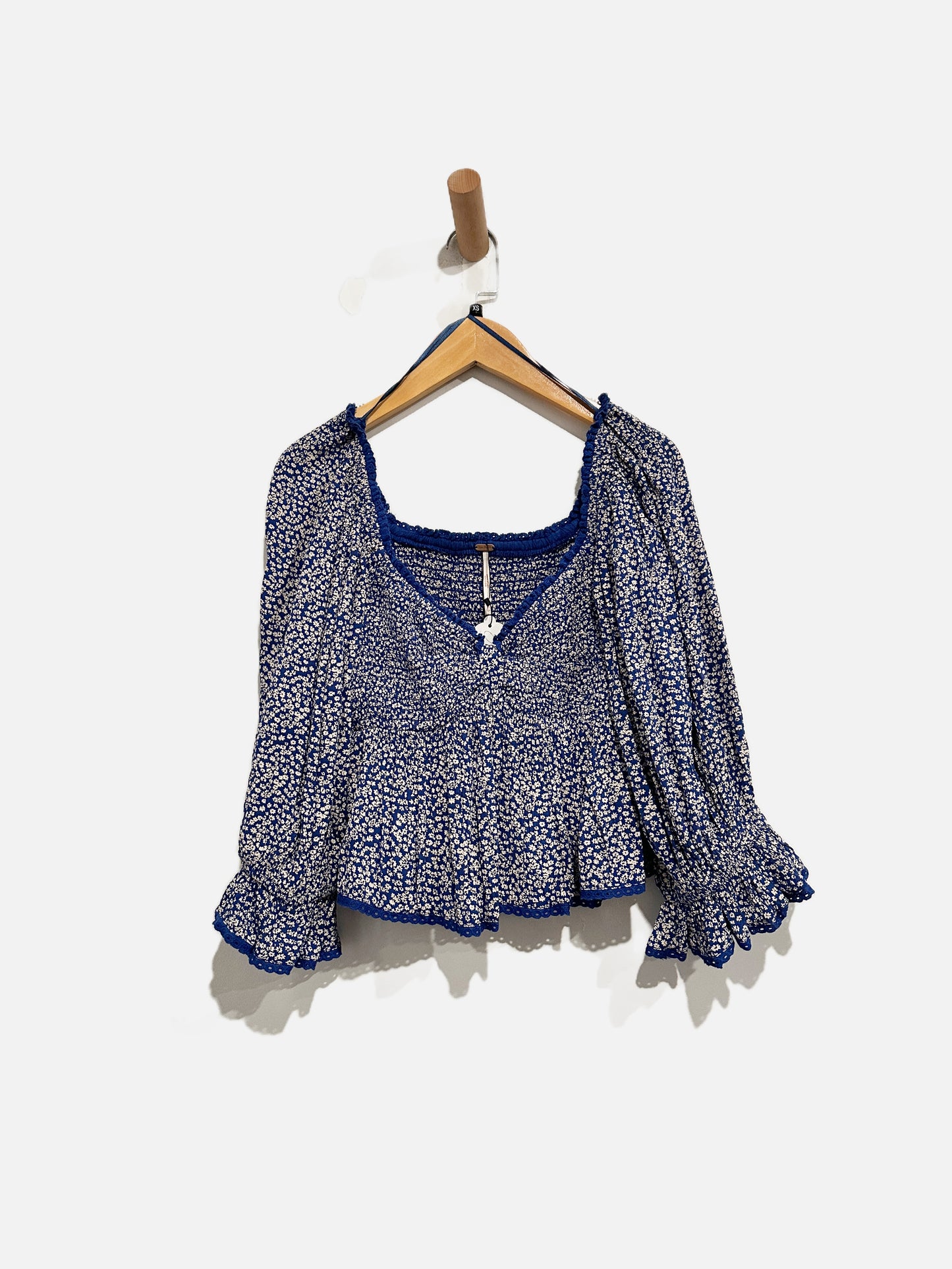 Free People Britnee Blue Floral Crop Blouse - XS