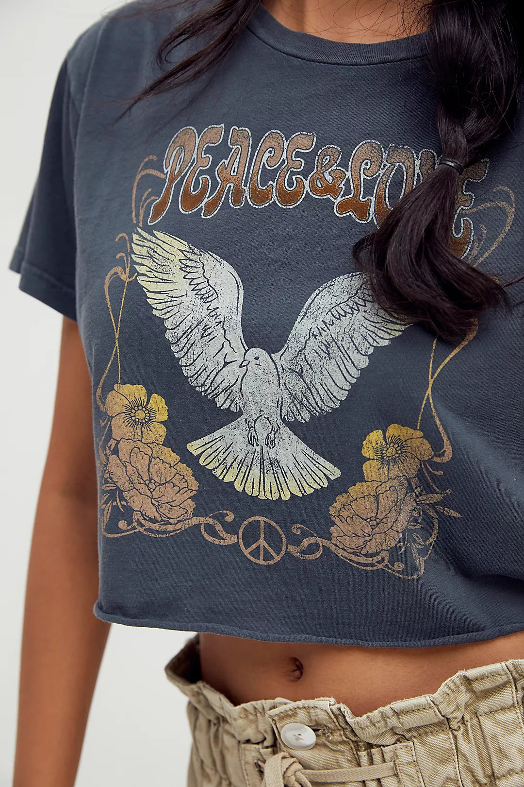 Free People x Vintage Souls Peace and Love Crop Top- Small