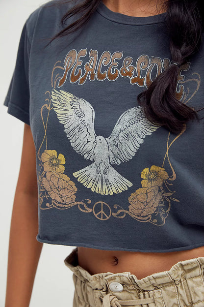 Free People x Vintage Souls Peace and Love Crop Top- Small