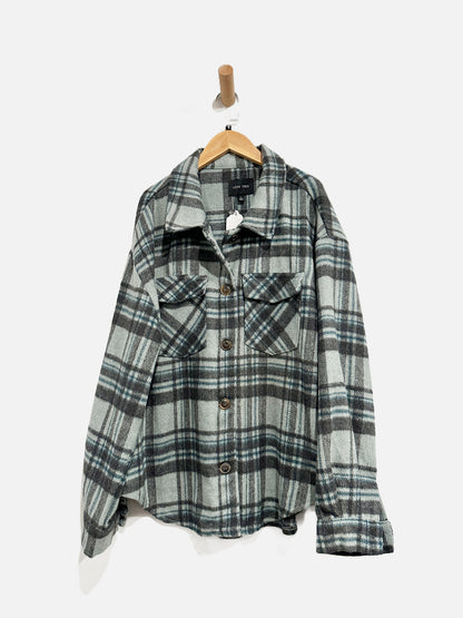 Love Tree Blue Plaid Fleece Shacket - Large