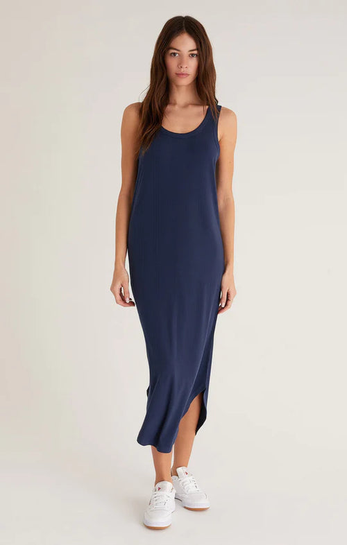 Z Supply Jaslyn Variegated Rib Midi Dress in Midnight Blue - XS