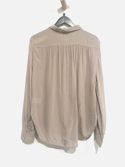 Wrap Brown Silk Button Down Blouse - 14