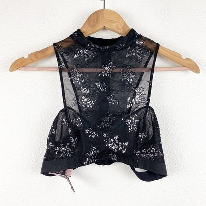 Victoria’s Secret NWT Very Sexy Black Silver Shine Lace High Neck Bra Size Small