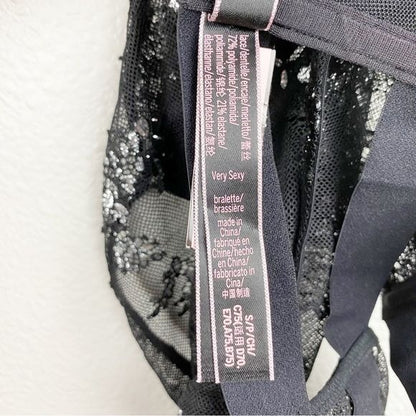 Victoria’s Secret NWT Very Sexy Black Silver Shine Lace High Neck Bra Size Small