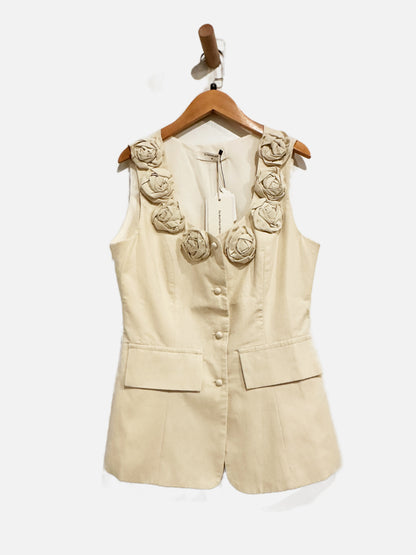 NWT Commense Cream Rosette Button Down Vest - Medium