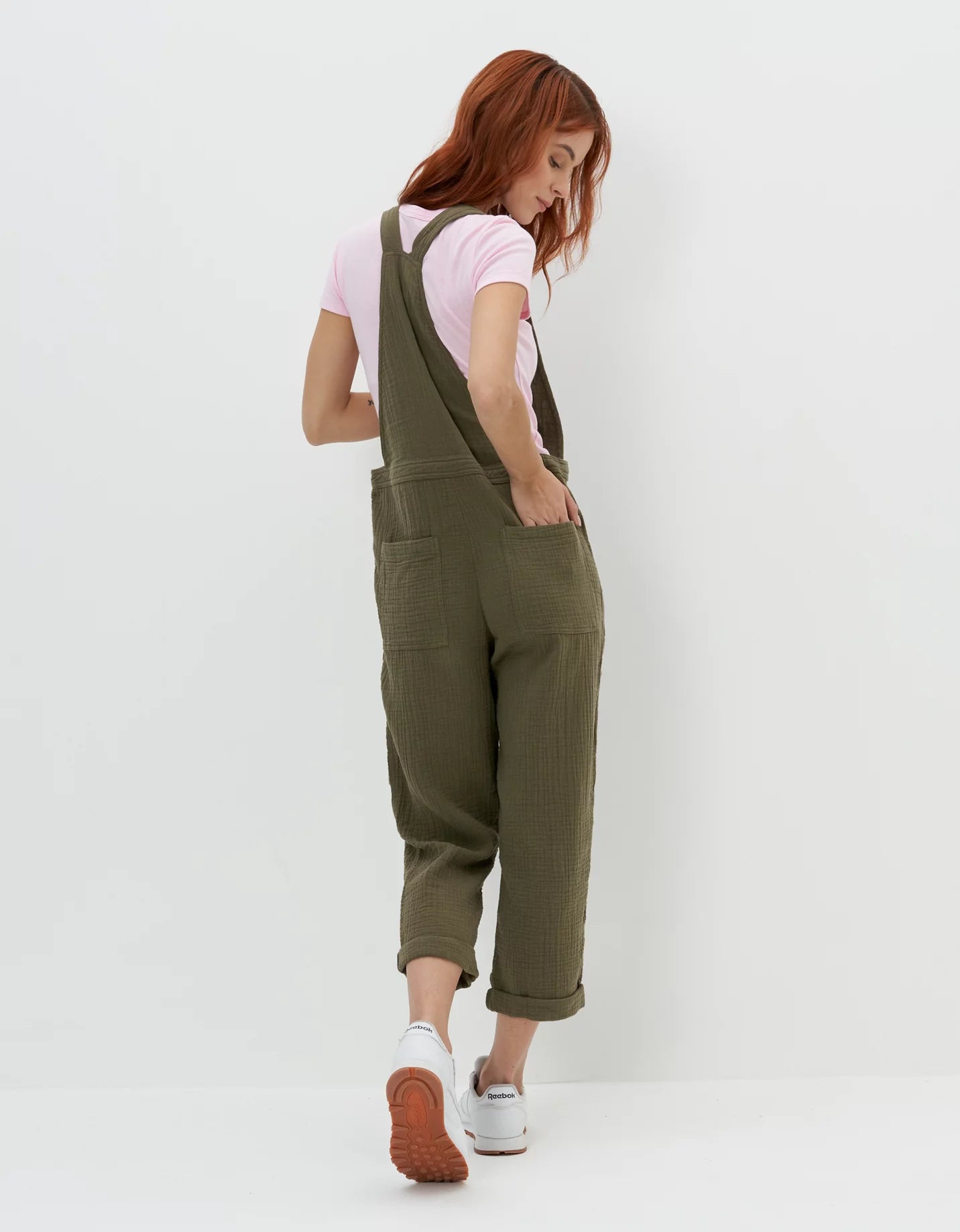 Aerie Lightweight Rolled Leg Overalls in Washed Olive - Large