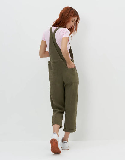 Aerie Lightweight Rolled Leg Overalls in Washed Olive - Large