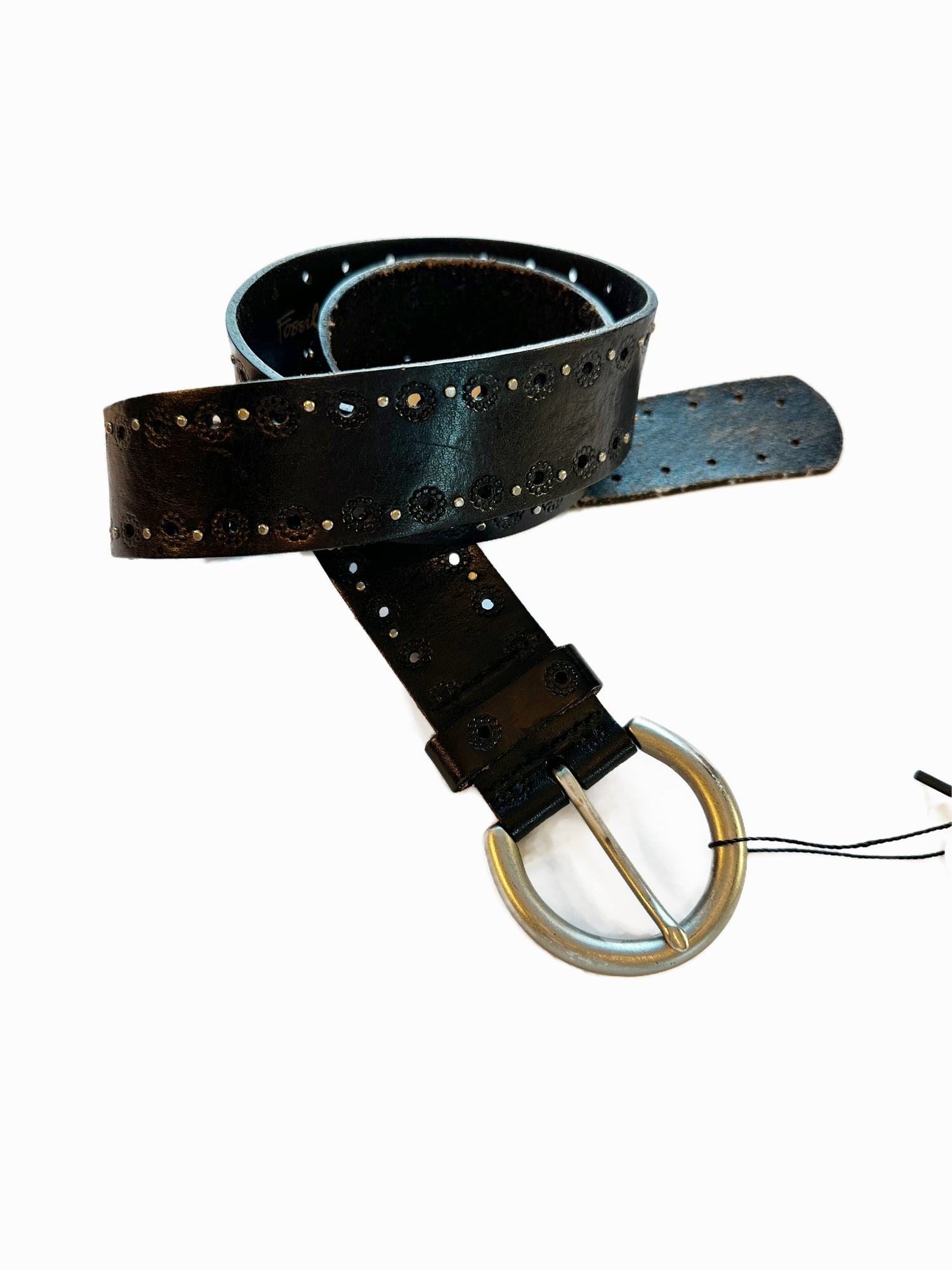 Fossil Y2K Black Leather Studded Belt - Medium
