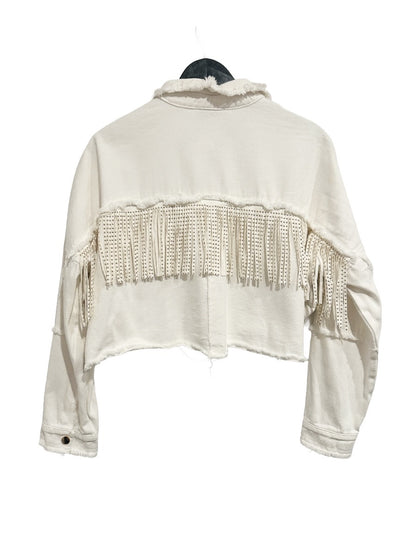Melrose with Love White Fringe Cut Off Denim Jacket
