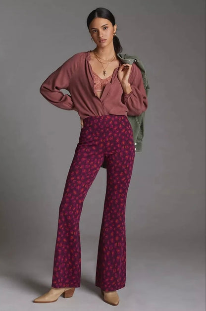 Anthropologie Maroon Jacquard Knit Flare Pants - Small