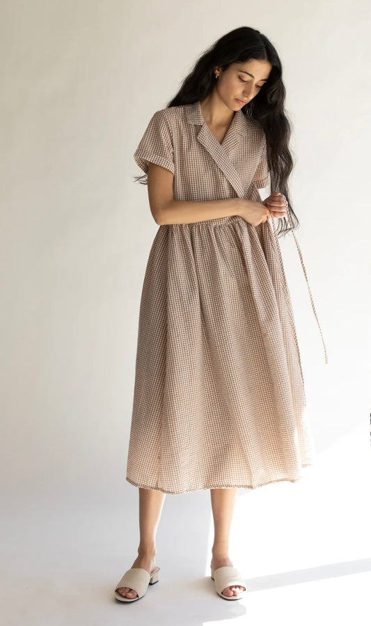 Oak + Fort Brown Gingham Maxi Dress - Small
