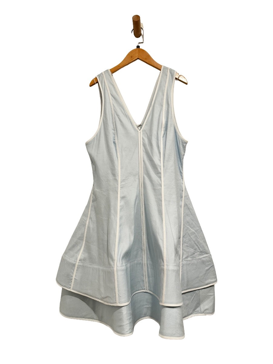 NWT Anthropologie Maeve Linen Blend Sleeveless V-Neck Layered-Hem Mini Dress in Delicate Blue - Large