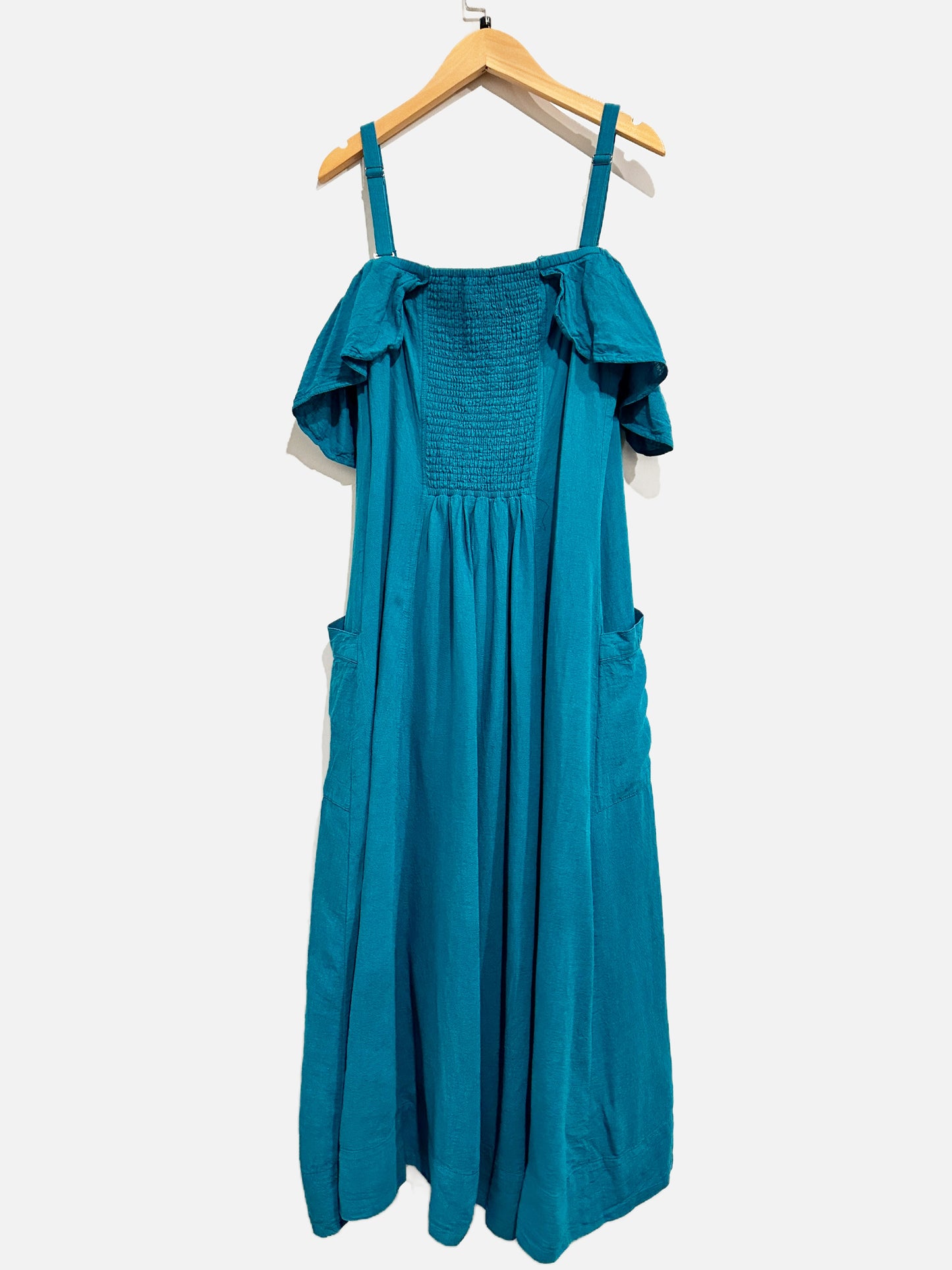 Anthropologie Blue Linen Blend Button Front Midi Dress - 10