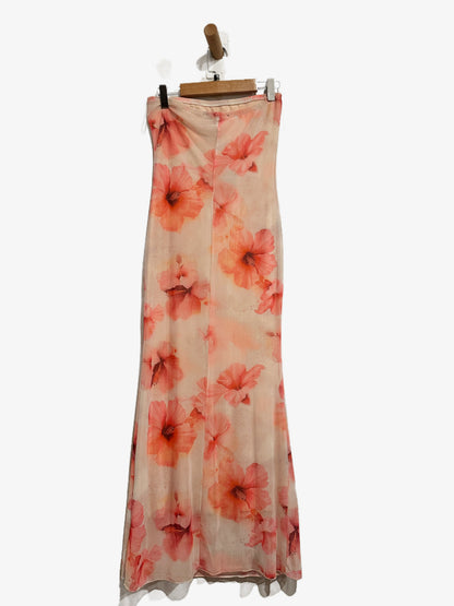 See You Monday Pink Mesh Floral Tube Dress - Small