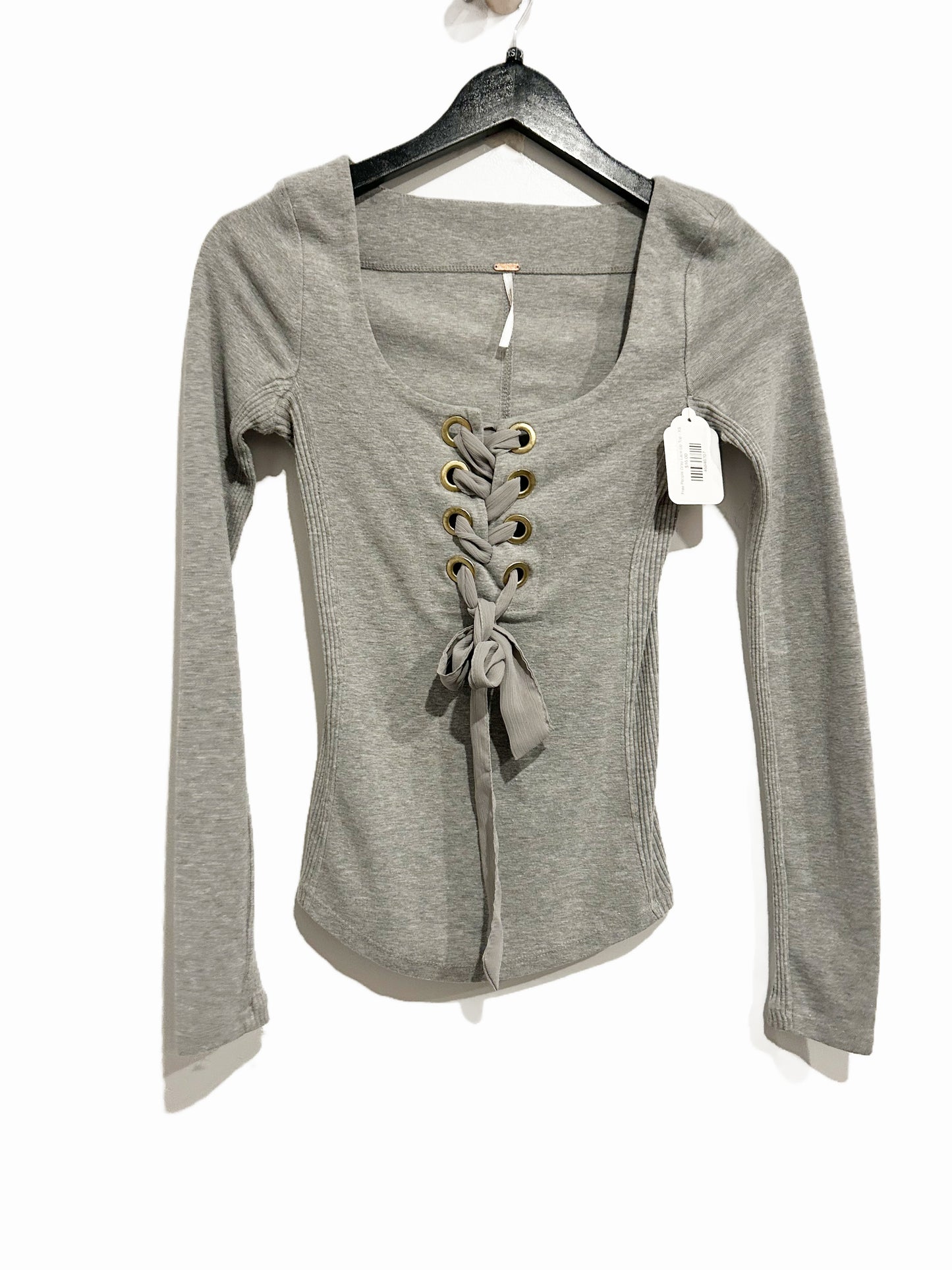 Free People Looking Back Lace-Up Top in Gray - XS