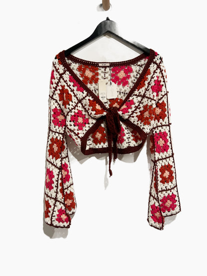 MiAmi NWT Pink Crochet Granny Square Top - Small