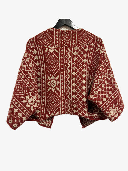 Cabi Fair Isle Shrug Cardigan in Maroon - Small