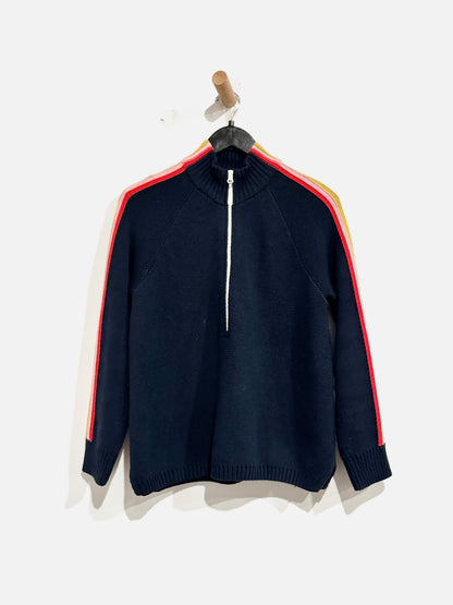 Marine Layer Retro Navy Stripe Quarter Zip Sweater - Small
