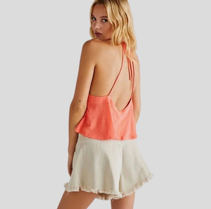 Free People Long Weekend Halter Tank in Watermelon - Large