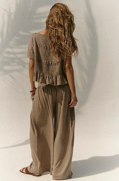 Free People Free-est Peplum Top in Dusted Cocoa - Medium