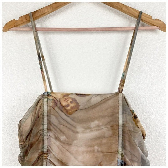 Urban Outfitters Cherub Print Ruched Mesh Mini Dress - Medium