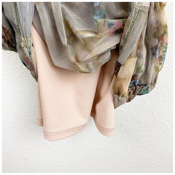 Urban Outfitters Cherub Print Ruched Mesh Mini Dress - Medium