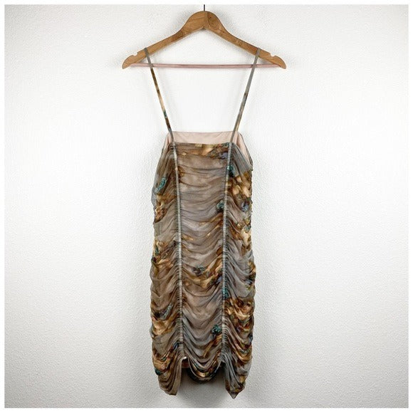 Urban Outfitters Cherub Print Ruched Mesh Mini Dress - Medium