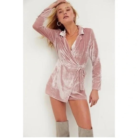 Free People Pink Velvet Romper - Large