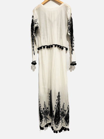 NN White and Black Embroidered Maxi Coverup