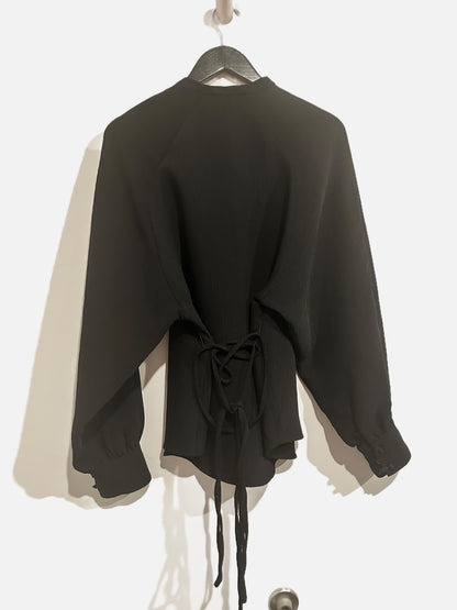 Zara Black Tie Long Sleeve Blouse - Large