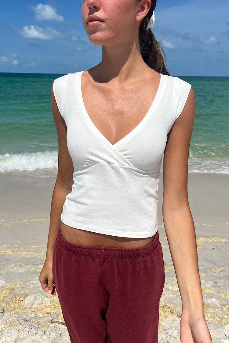 Brandy Melville White V-Neck Top