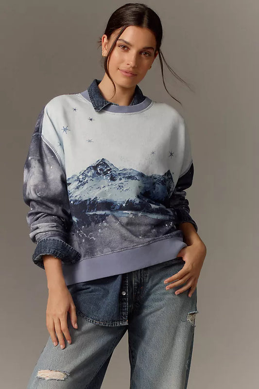 Anthropologie Pilcro Scenic Mountain Crew Neck Sweatshirt - Large