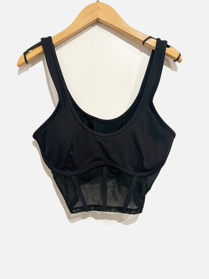 alo Airbrush Mesh Corset Tank in Black