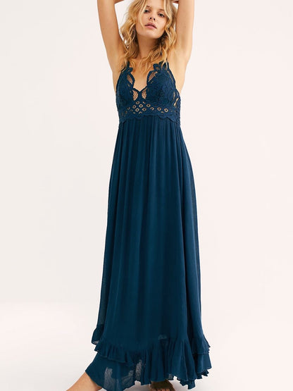 Free People Adella Maxi Slip Dress in Turquoise - Medium