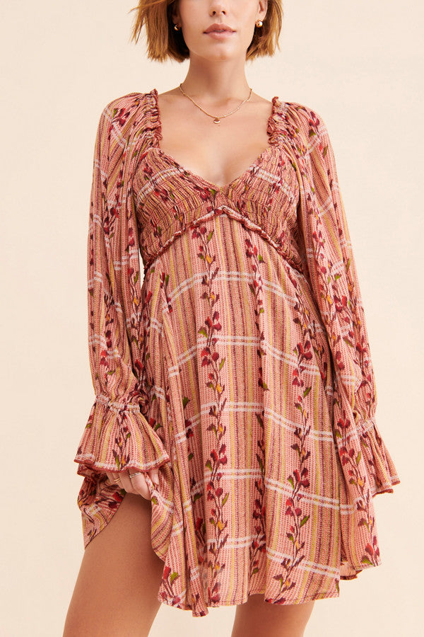 Free People Jackie Mini Dress in Rust Combo - Large