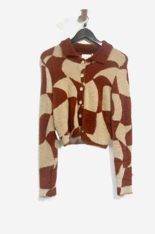 Lush Brown and Cream Eyelash Cardigan - Large