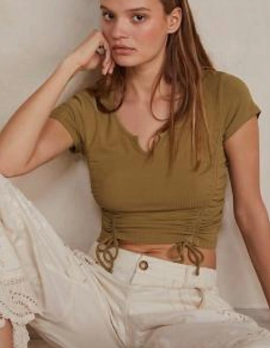 Free People Green Cinched SS Top - Small