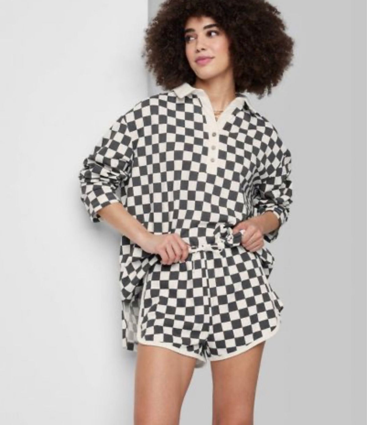 Ascot and Hart White and Black Checkered LS Polo - Medium