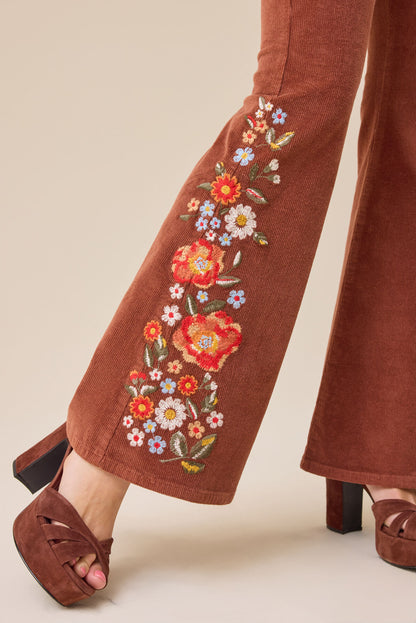 NWT Altar’d State Emmaline Embroidered Corduroy Flare Pants in Rust - 25