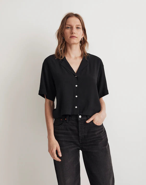 Madewell Button-Front Resort Shirt in Black - Medium