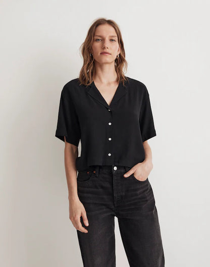 Madewell Button-Front Resort Shirt in Black - Medium